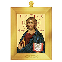 Икона Спасителя "Господь Вседержитель" в позолоченной рамке с крестом