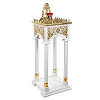 Панихидный стол на 36-50 свечей "Суздальский" белый с золотом (поталь), колонны, резьба, 46х46х100 см