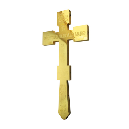 Крест напрестольный из ювелирного сплава в позолоте, фианиты, эмаль, высота 30 см фото 2