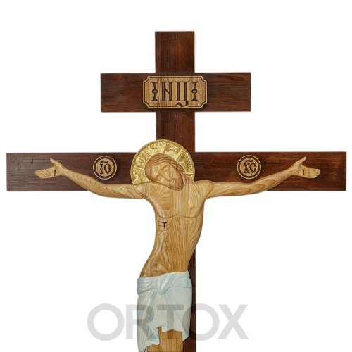Крест-голгофа напольная №2, художественная тонировка, резьба фото 3