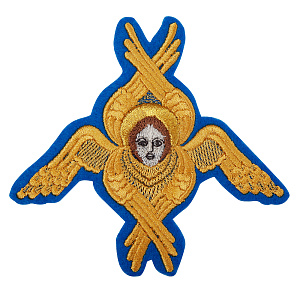 Херувим пришивной голубой с золотом, 12,5х11 см (фильц)