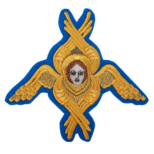 Херувим пришивной голубой с золотом, 12,5х11 см