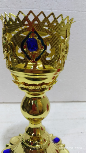 Лампада настольная, цинковый сплав, камни, цвет "под золото", 9х16 см, У-1321 фото 4