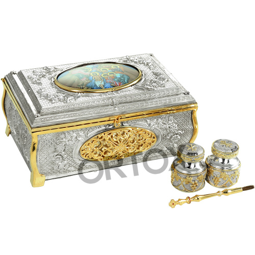 Крестильный ящик латунный в серебрении, 16х11х8 см фото 4