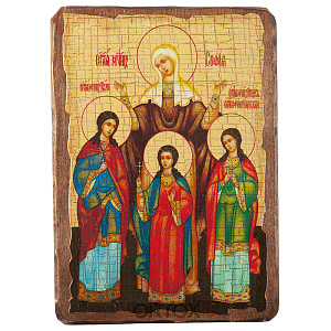 Икона мучениц Веры, Надежды, Любови и матери их Софии, под старину (13х17 см)