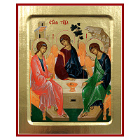 Икона Святой Троицы, на дереве, золочение (поталь), 12,5х16 см