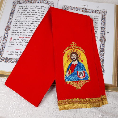 Закладка для Евангелия с иконой Спасителя красная, 160х14,5 см фото 5