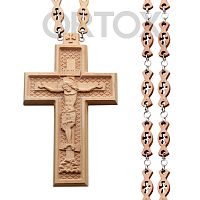 Крест наперсный деревянный, резной с цепью, 7х12 см, светлый