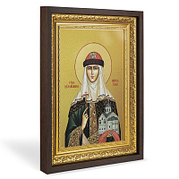 Икона равноапостольной Ольги, великой княгини Российской, в широком багете, цвет "темный дуб", на холсте, с золочением