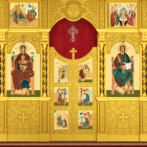 Иконостас деревянный резной "Владимирский" четырехъярусный, цвет "золото", 690х730х45 см фото 5