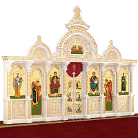 Иконостас "Владимирский" одноярусный, белый с золотом (патина), 690х470х40 см