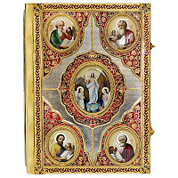 Евангелие напрестольное, латунный оклад в позолоте, эмаль, 36х48 см