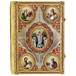 Евангелие напрестольное, латунный оклад в позолоте, эмаль, 36х48 см (с иконами)