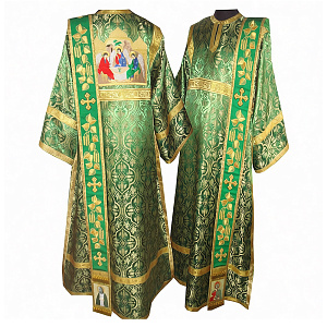 Облачение диаконское зеленое с вышивкой, шелк, икона Святой Троицы (галун золото)