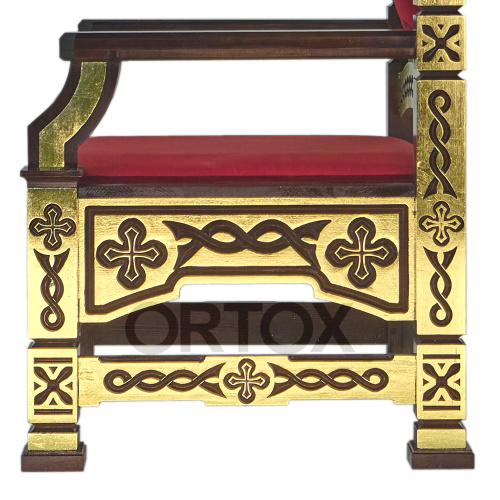 Архиерейский трон "Вятский" резной, темный с золотом, 78х72х150 см фото 4