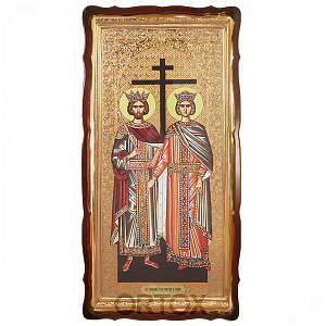 Икона большая храмовая равноапостольных Константина и Елены, фигурная рама (30х35 см)