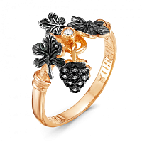 Серебряное кольцо «Гроздь винограда» с фианитами, позолотой и чернением