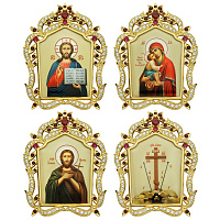 Накладки на митру (комплект из 4 штук) из ювелирного сплава в позолоте, с фианитами, №15