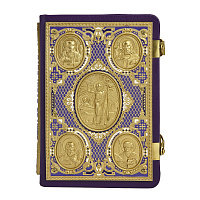 Евангелие требное среднее фиолетовое, оклад "под золото", кожа, эмаль, 17х22 см
