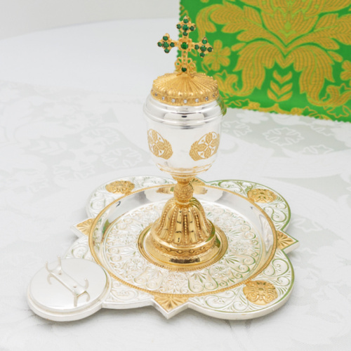 Елейница / чаша для елеопомазания из ювелирного сплава в серебрении, с позолотой и фианитами фото 3