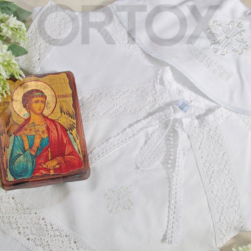 Комплект для крещения "Колокольчик" белый: рубашка и пеленка, хлопок, размер 74 фото 10
