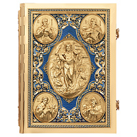 Евангелие напрестольное синее, полный оклад "под золото", 27,5х37 см