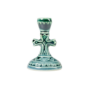 Подсвечник настольный керамический "Крест малый", 3х5 см (голубой)