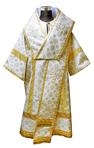 Архиерейское облачение бело-золотое, шелк, отделка цветной галун с рисунком (машинная вышивка)