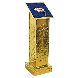 Ящик для пожертвований напольный синий, чеканка, 28х28х96 см (нерж. сталь)