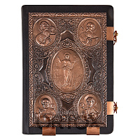 Евангелие напрестольное чёрное, оклад "под бронзу", кожа, 24х31 см