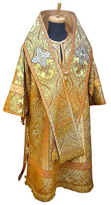 Архиерейское облачение желтое, греческая парча, отделка цветной галун с рисунком (машинная вышивка)