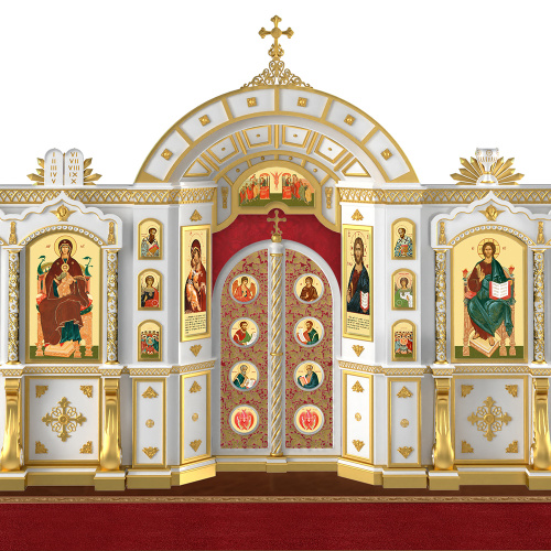 Иконостас "Рождественский" одноярусный белый с золотом (поталь), 848,5х426х53 см фото 5