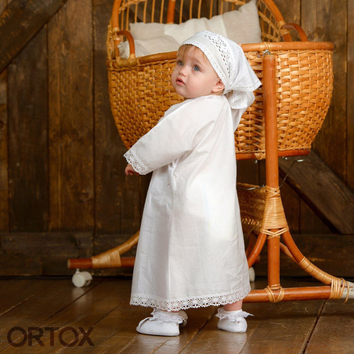 Комплект для крещения "Мечта" белый: рубашка и кружевная пеленка, хлопок, размер 80 фото 4