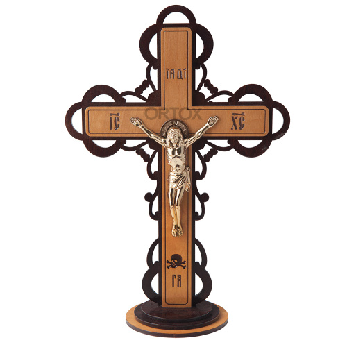 Крест настольный деревянный с латунным распятием, 30х41 см