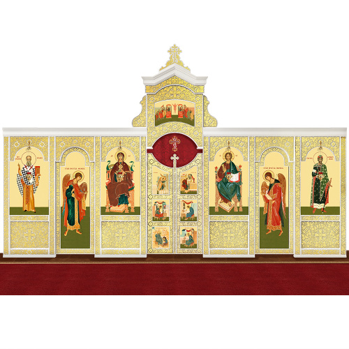 Иконостас деревянный "Суздальский" одноярусный белый с золотом (поталь), 608х378х25,4 см фото 2