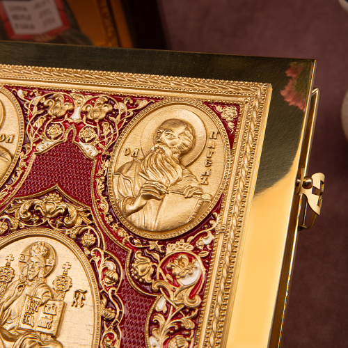 Апостол вишневый, полный оклад "под золото", эмаль, 23х30 см фото 5