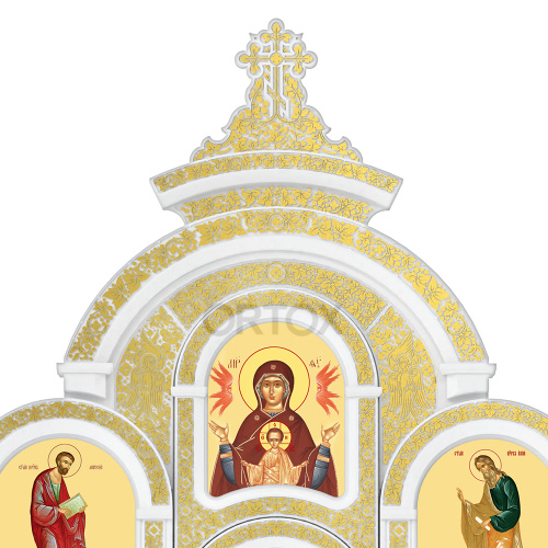 Иконостас "Владимирский" четырехъярусный белый с золотом (поталь), 690х730х45 см фото 9