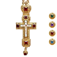 Крест наперсный из ювелирного сплава в позолоте с цепью, фианиты, 6х15 см