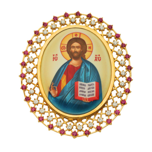 Накладки на митру (комплект из 4 штук) из ювелирного сплава в позолоте, с фианитами, №33 фото 11