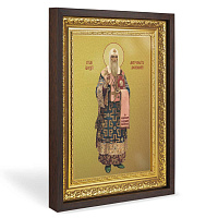 Икона Алексия, митрополита Московского, святителя, в широком багете, цвет "темный дуб", на холсте, с золочением 