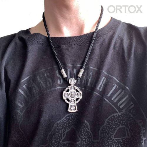 Нательный крест деревянный в серебряном окладе, 3,5х6,1 см, с ликами святых фото 7