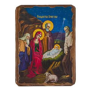 Икона Рождества Христова, 12х17 см, под старину (на дереве)