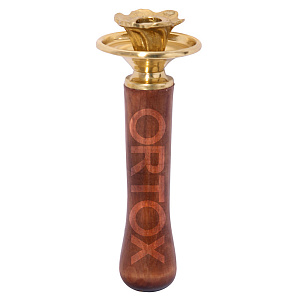 Подсвечник иерейский латунный с темной деревянной ручкой, 6,5х16 см (Ø отверстия для свечи 1,6 см)