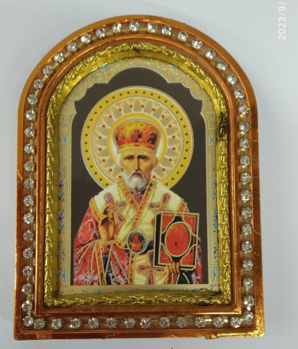 Икона настольная святителя Николая Чудотворца, пластиковая рамка, 6,4х8,6 см, У-0834 фото 2