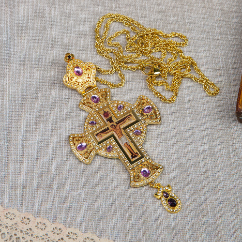 Крест наперсный с цепью, цинковый сплав, камни, 8,2х17,5 см фото 16