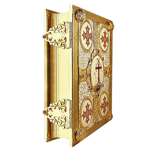 Евангелие напрестольное, латунный оклад с фрагментальной позолотой и принтом, 26х32,5 см фото 5