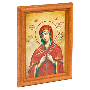 Икона Божией Матери "Умягчение злых сердец" в деревянной рамке, 12х1,5х17 см (стекло, картон)