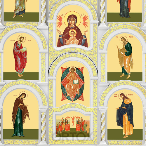 Иконостас "Владимирский" пятиярусный белый с золотом (поталь), 690х860х45 см фото 8