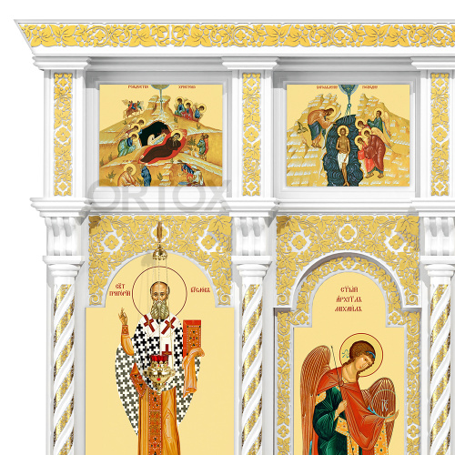 Иконостас "Владимирский" двухъярусный белый с золотом (поталь), 690х348х40 см №2 фото 7