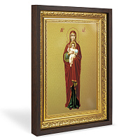 Икона Божией Матери "Валаамская", в широком багете, цвет "темный дуб", на холсте, с золочением